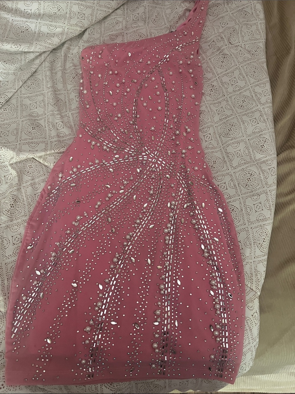Windsor Pink One-Shoulder Embellished Party Dress